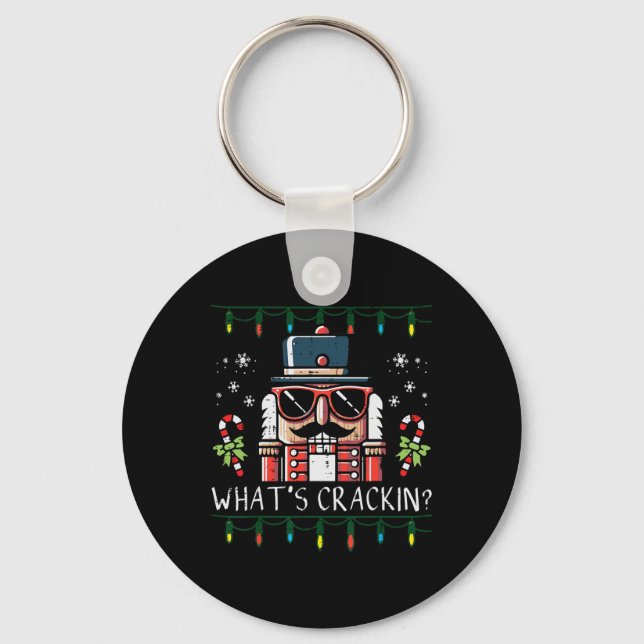 Christmas Nutcracker Whats Crackin Funny Xmas Men  Keychain (Front)