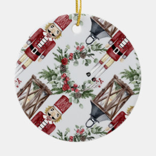 Christmas nutcrackers and lanterns ceramic ornament