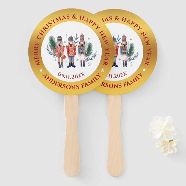 Christmas nutcrackers composition hand fan (Front and Back)