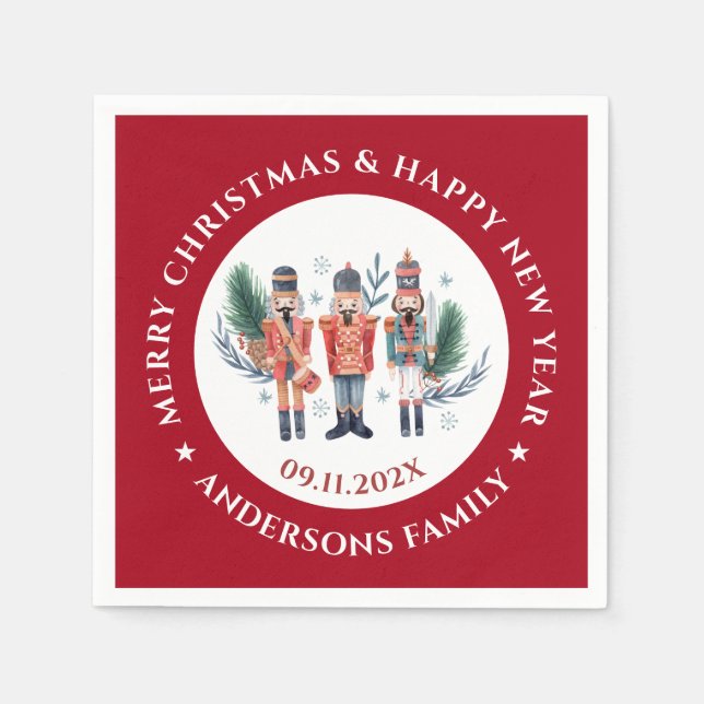 Christmas nutcrackers composition red border napkin (Front)