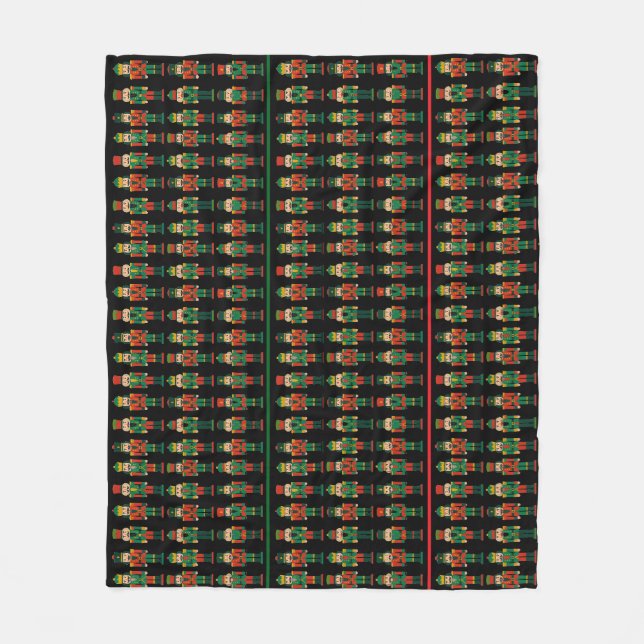 Christmas Nutcrackers Green and Black Fleece Blanket (Front)