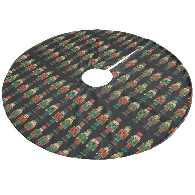 Christmas Nutcrackers on Black Fleece Tree Skirt (Angled)