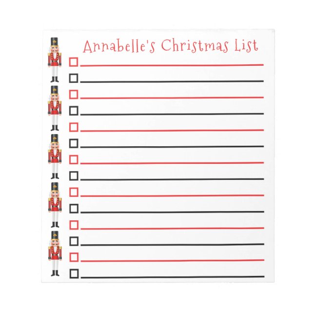 Christmas Nutcrackers Shopping List Personalize No Notepad (Front)