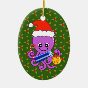 Christmas octopus ceramic ornament