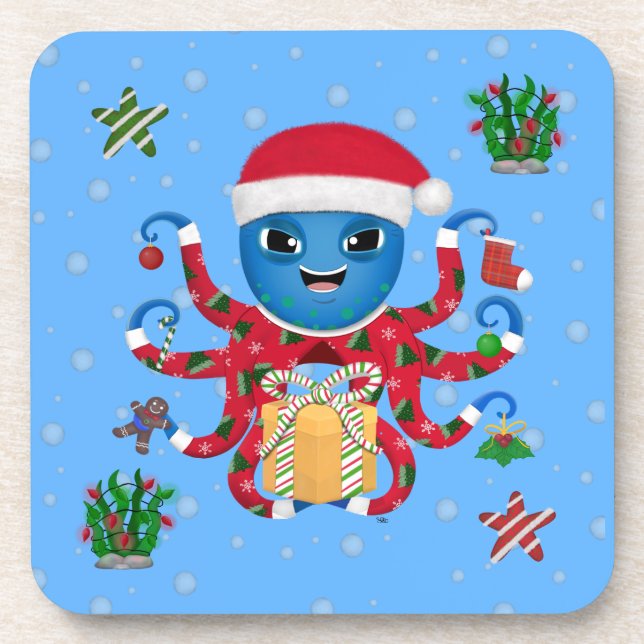Christmas Octopus  Coaster (Front)