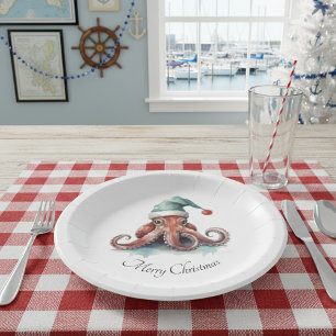 Christmas Octopus, customizable Paper Plate