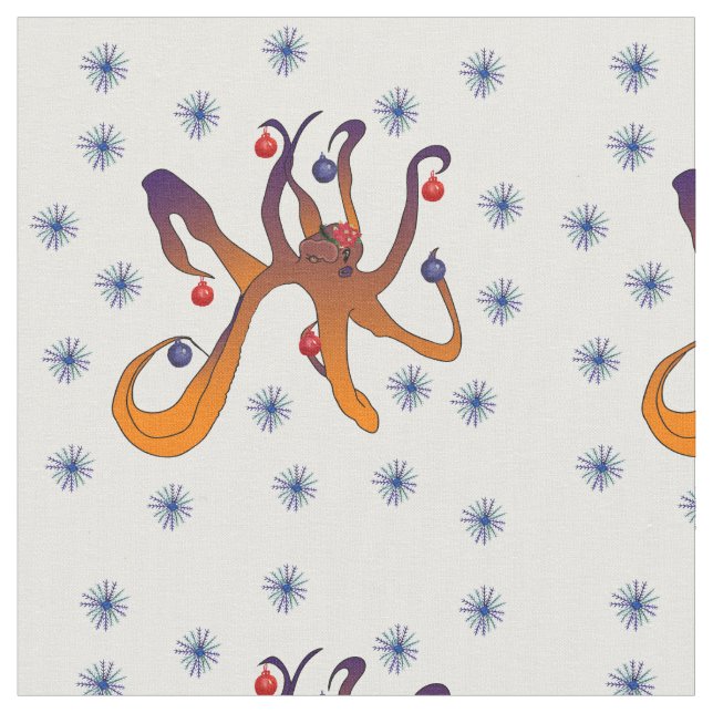 Christmas Octopus Fabric (Close Up)