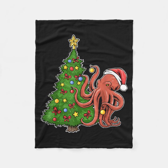 Christmas Octopus  Fleece Blanket (Front)