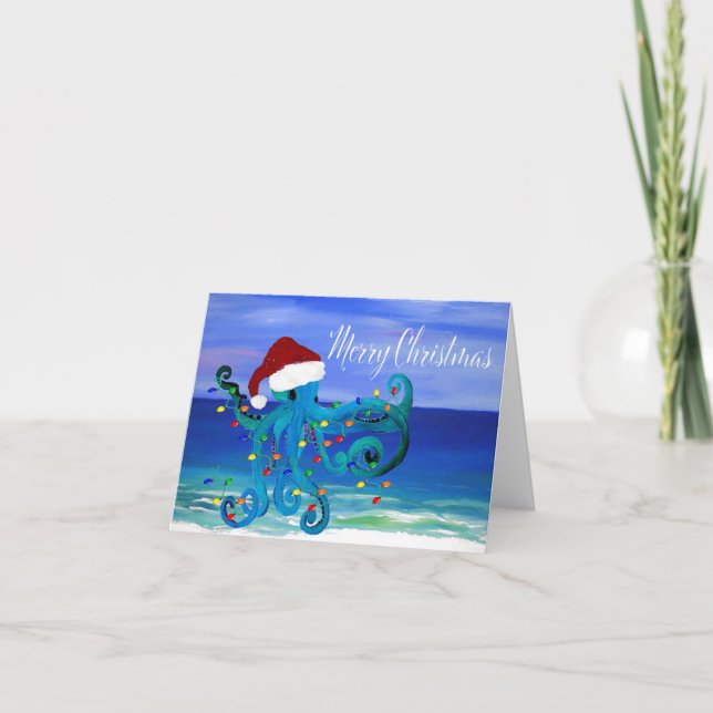 Christmas octopus Holiday greeting cards. (Front)