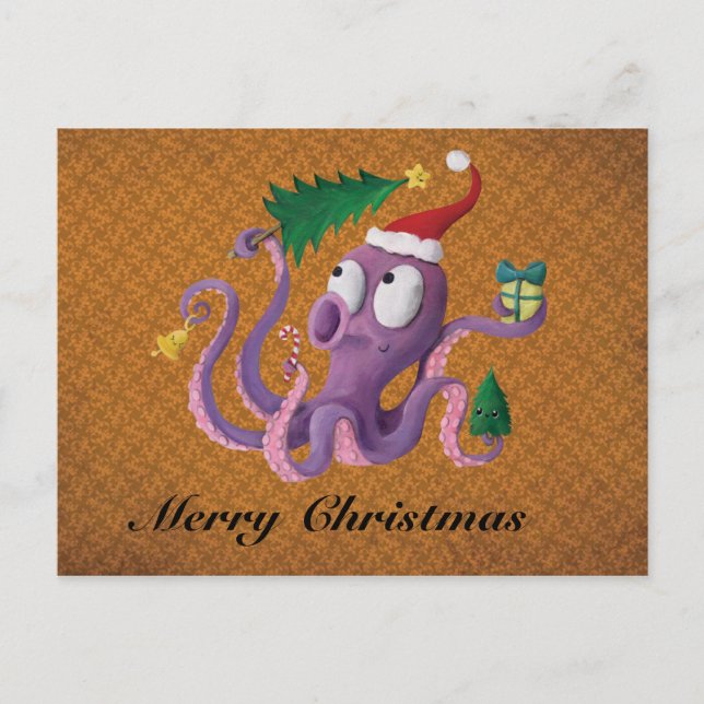 Christmas Octopus Holiday Postcard (Front)