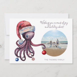 Christmas Octopus in Santa Hat Nautical Picture Holiday Card