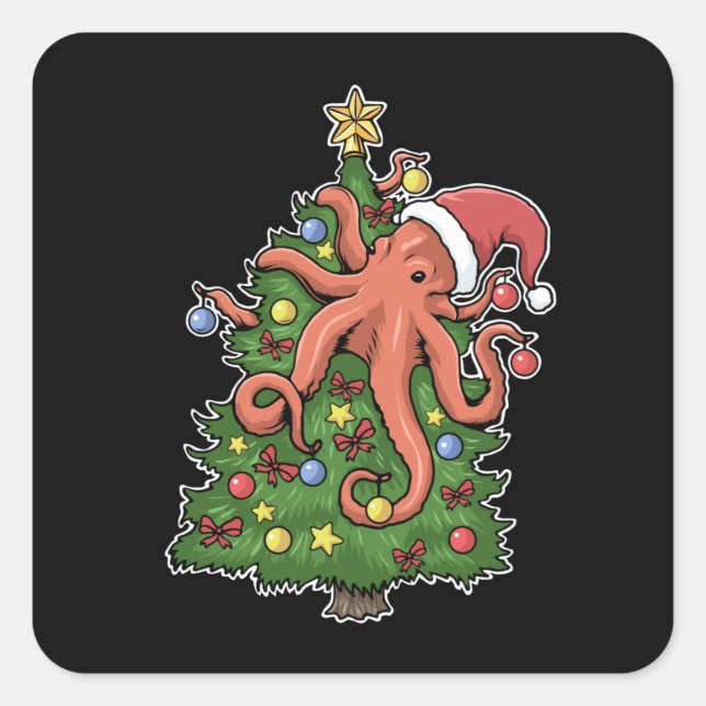 Christmas Octopus Kraken Squid Gift Christmas Tree Square Sticker (Front)