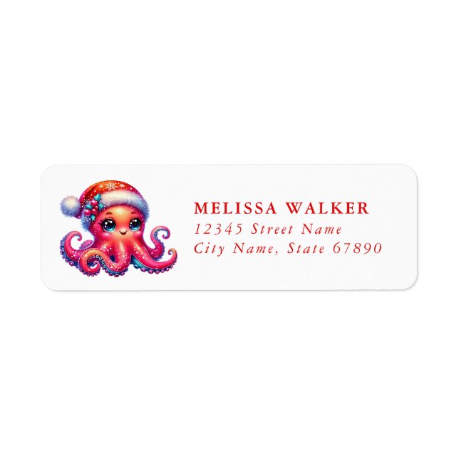 Christmas Octopus Return Address Labels (Front)