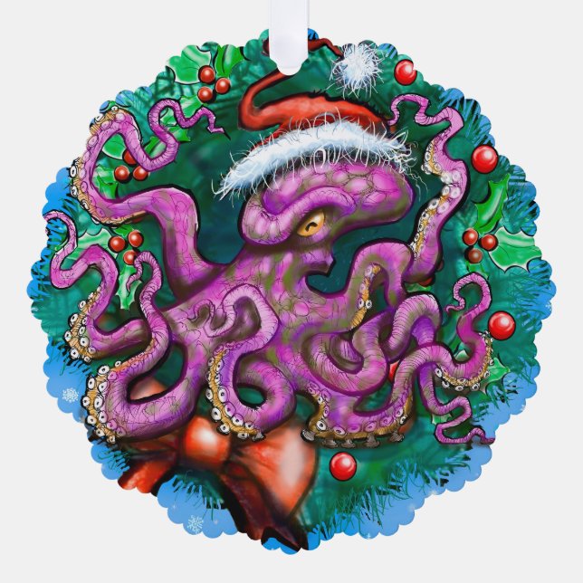 Christmas Octopus Window Cling Ornament Card (Front)