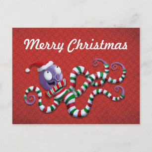 Christmas Octopus with stripes Holiday Postcard