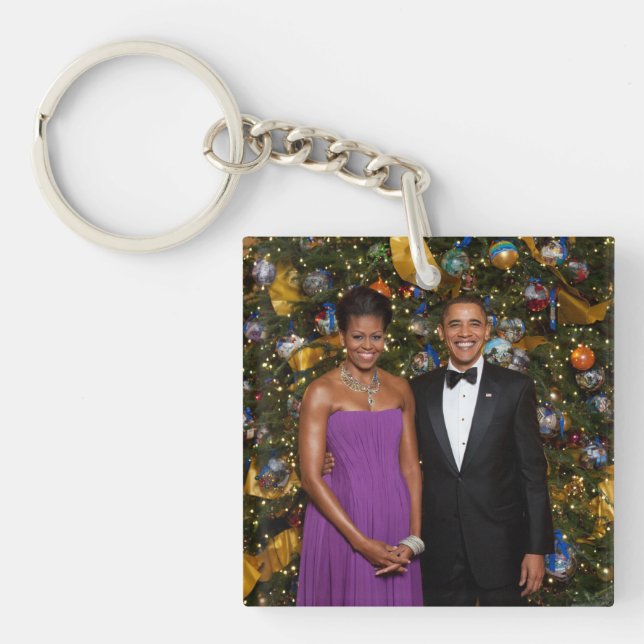 Christmas of President Barack Obama and Michelle Keychain (Front)