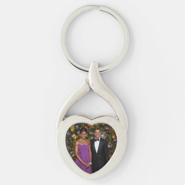 Christmas of President Barack Obama and Michelle Keychain (Front)