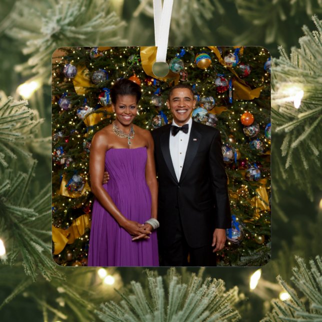 Christmas of President Barack Obama and Michelle Metal Ornament (Insitu)