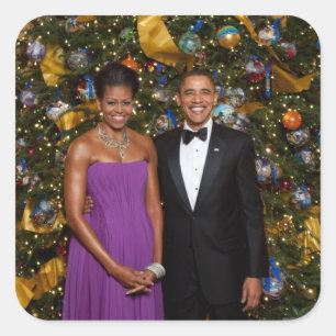 Christmas of President Barack Obama and Michelle Square Sticker