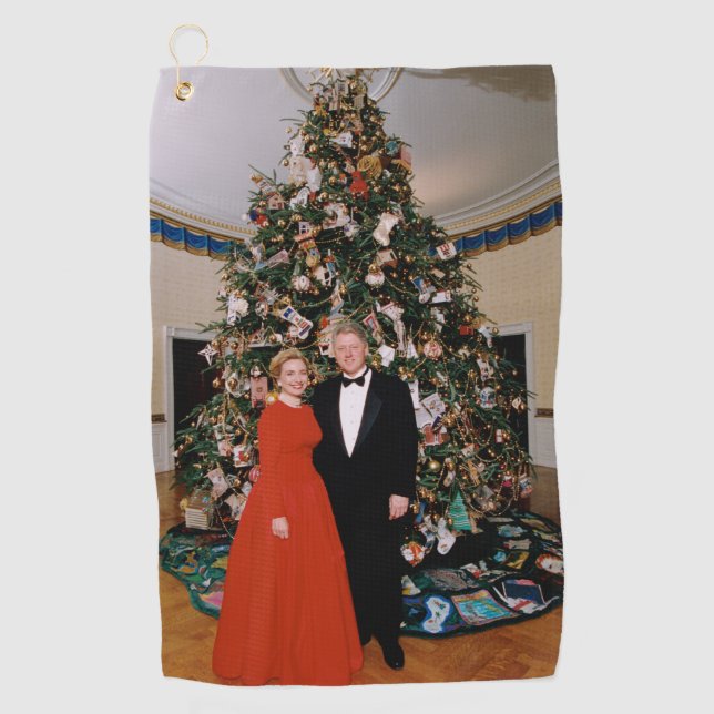 Christmas of US President Bill Clinton & Hillary  Golf Towel (Front)
