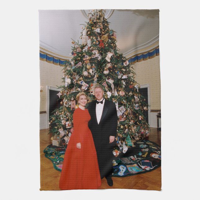 Christmas of US President Bill Clinton & Hillary  Kitchen Towel (Vertical)