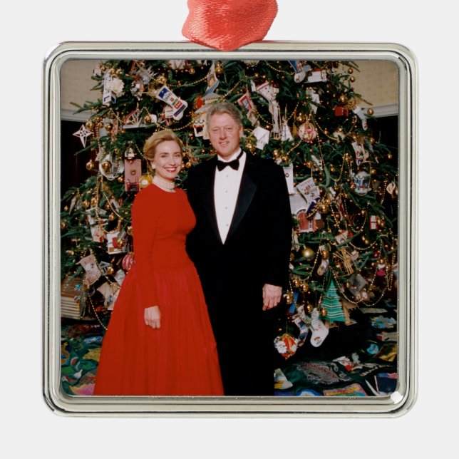 Christmas of US President Bill Clinton & Hillary  Metal Ornament (Front)