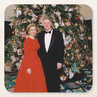 Christmas of US President Bill Clinton & Hillary Square Paper Coaster