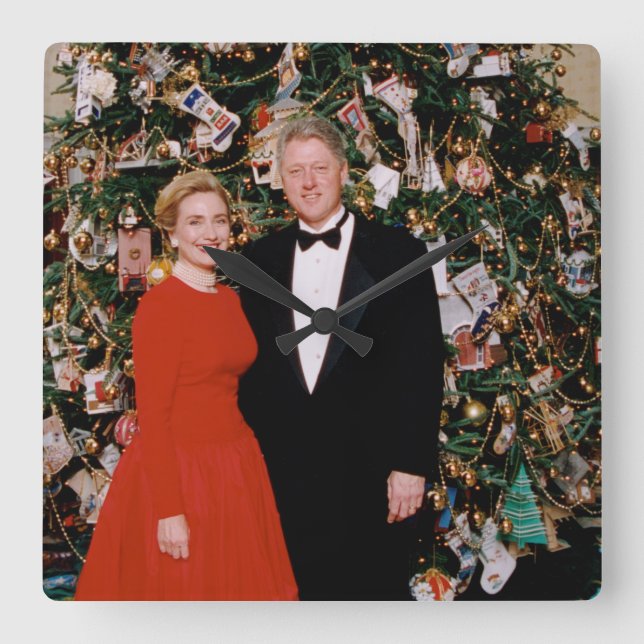 Christmas of US President Bill Clinton & Hillary  Square Wall Clock (Front)