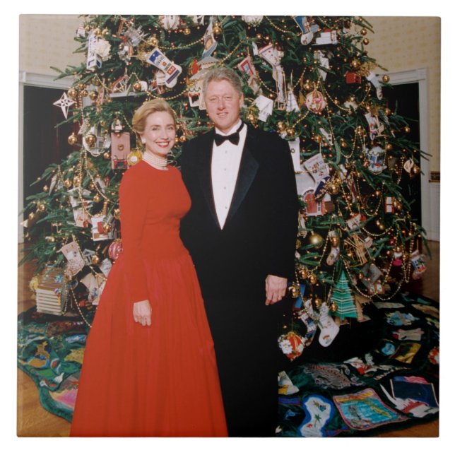 Christmas of US President Bill Clinton & Hillary  Tile (Front)
