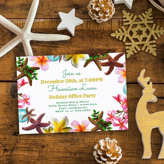 Christmas Office Party Luau Starfish Border Invitation (Creator Uploaded)