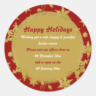 Christmas office premises closed from to peace classic round sticker