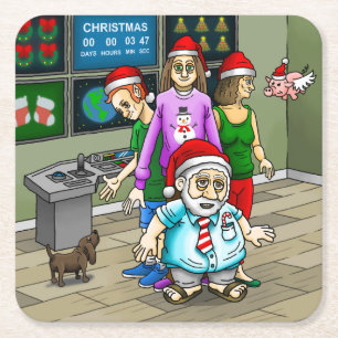 Christmas office with Santa Claus Square Paper Coaster