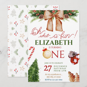 Christmas Oh What Fun First Birthday Invitation