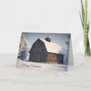 Christmas Old Barn In Snowflakes Card