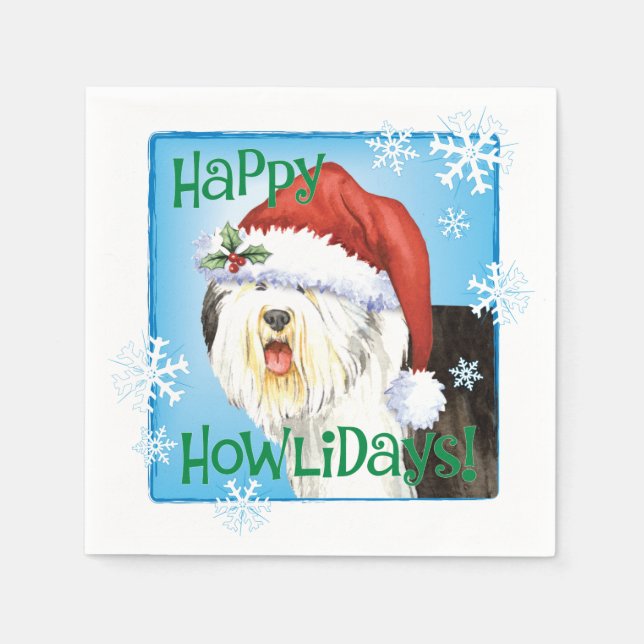 Christmas Old English Sheepdog Napkins (Front)