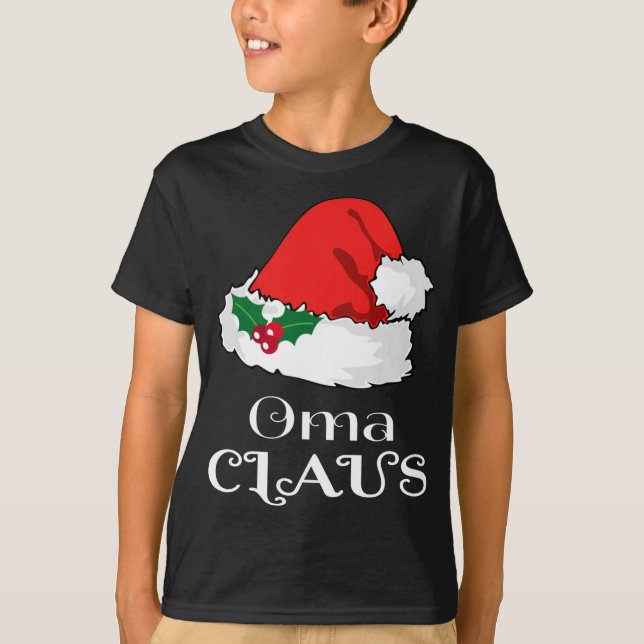 Christmas Oma Claus Matching Pajama Santa Hat X-ma T-Shirt (Front)