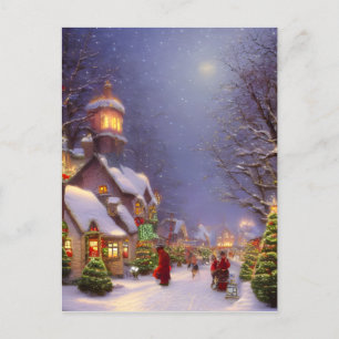 Christmas on a Snowy Night Blank Greeting  Postcard