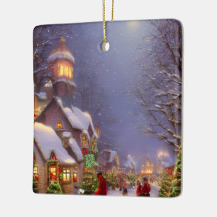 Christmas on a Snowy Night  Ceramic Ornament