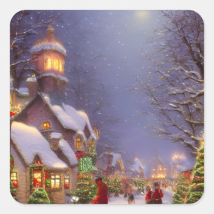 Christmas on a Snowy Night   Square Sticker