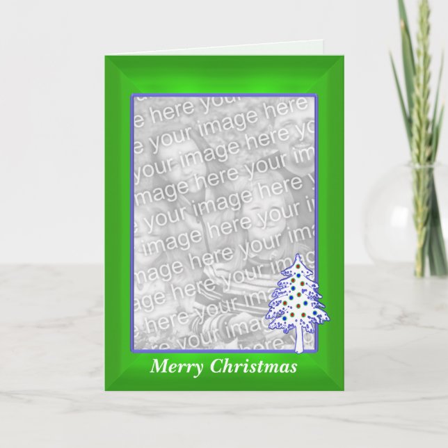 Christmas on Green (tall photo frame) Holiday Card (Front)