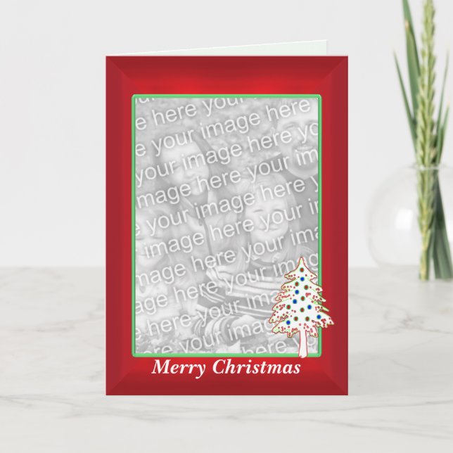 Christmas on Red (tall photo frame) Holiday Card (Front)