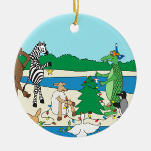 Christmas on the Beach Ceramic Ornament