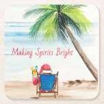 Christmas on the Beach coasters<br><div class="desc">Coaster showing Santa enjoying a cocktail on the beach under a palm tree. He is feeling Merry and Bright!</div>