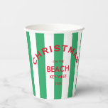 Christmas On The Beach Custom Green Cabana Stripe  Paper Cups<br><div class="desc">These Christmas On The Beach Custom Green Cabana Stripe Paper Cups are perfect for your Christmas parties, celebrations and gathering at the beach house or on the beach... Green cabana stripes with red custom beach logo. Personalize with the beach location and year. The perfect addition to your Christmas gatherings! Matching...</div>