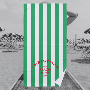 Christmas On The Beach Custom Green Cabana Stripe Towel