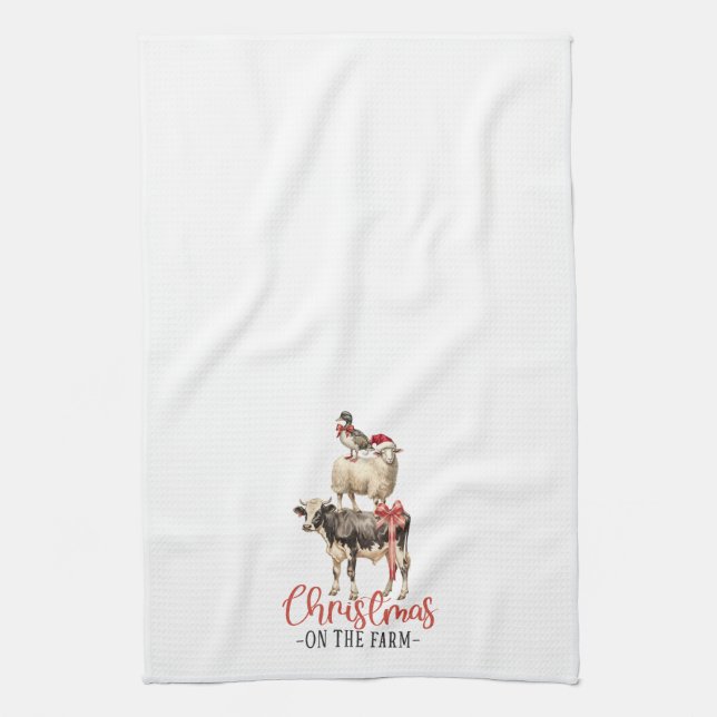 Christmas on the Farm Barnyard Animal Kitchen Towel (Vertical)