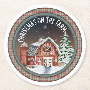 Christmas on the Farm Round Paper Coaster
