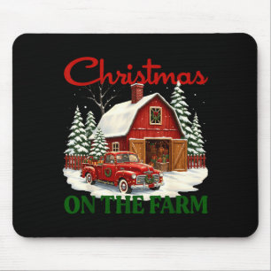Christmas On The Farm Shirt Vintage Red Truck Barn Mouse Pad