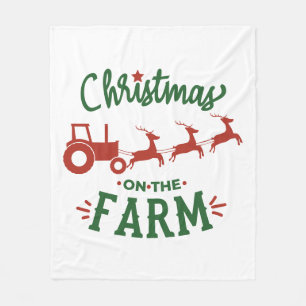 Christmas On The Farm with Tractor & Reindeer Fleece Blanket
