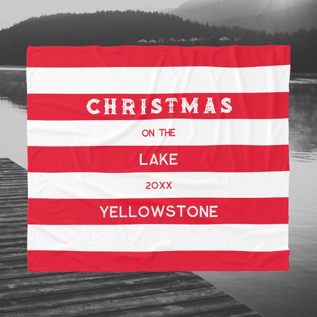 Christmas On The Lake Red Nautical Stripe Fleece Blanket (Creator Uploaded)